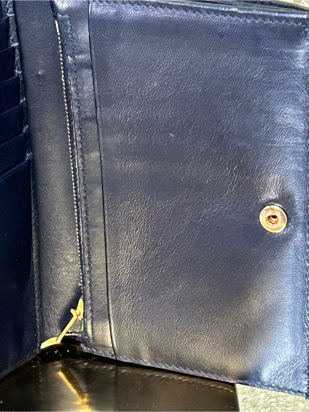 Celine Two-Tone Leather Crossbody - Burgundy & Navy with Gold Logo Approx. 6 x 6 - Picture 11 of 17